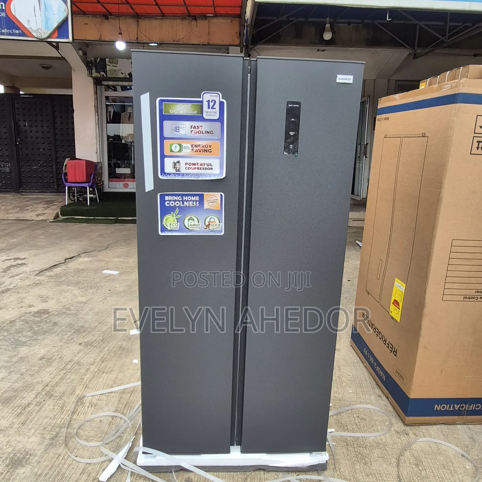 Dark Gray Colour of Nasco 400L Side by Side Two Doors Fridge for Sale