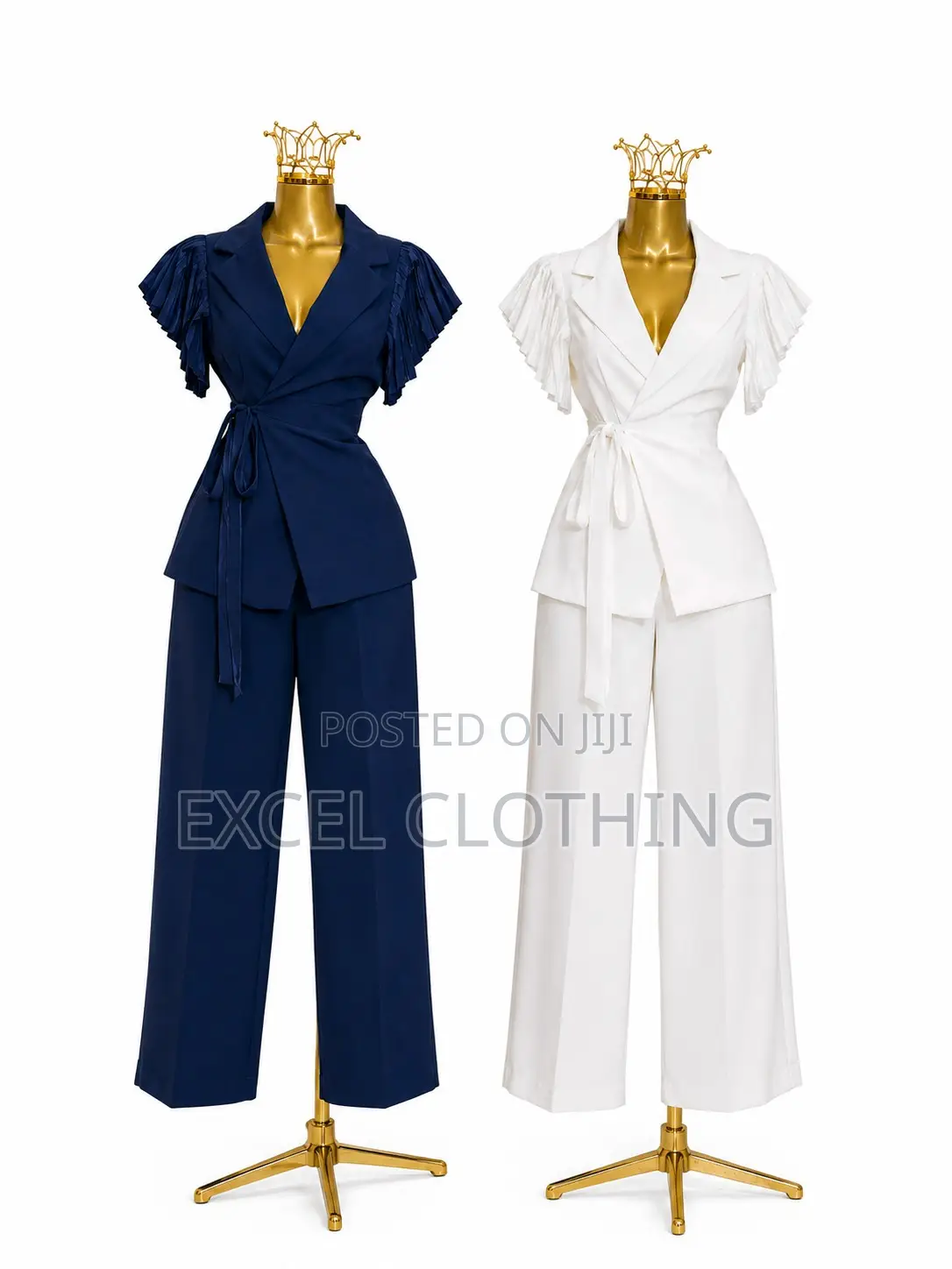 Women’s Elegant Ruffle Sleeve Wrap Blazer Wide-Leg Pants Suit Set