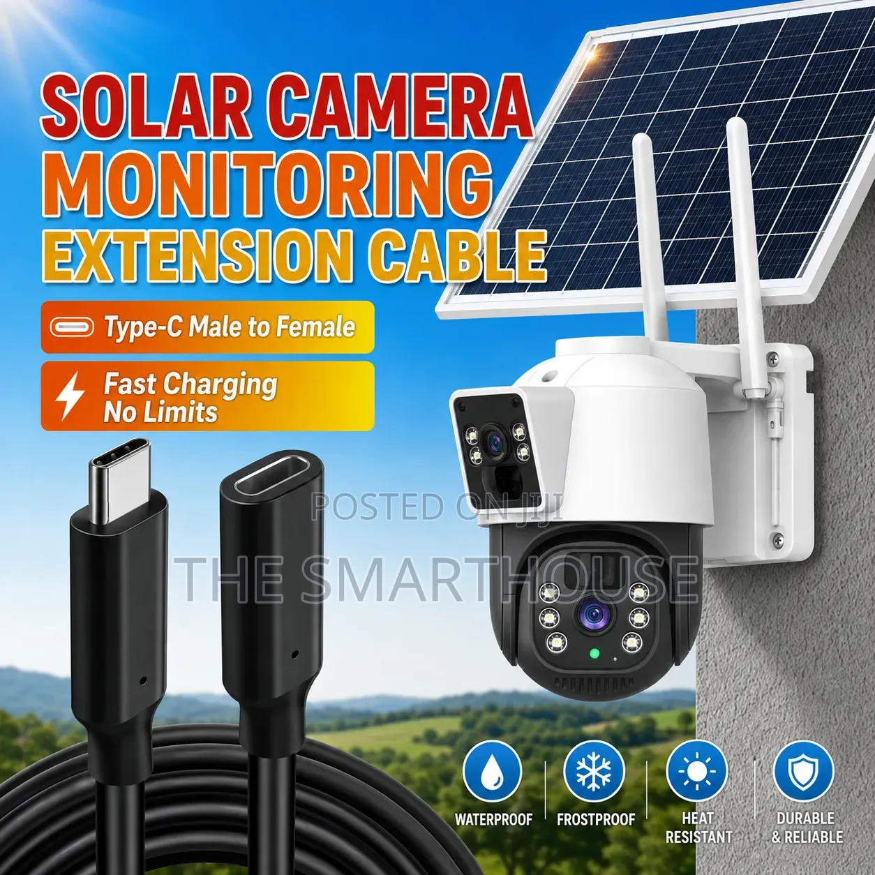 10m Type-C Extension Cable for Solar Security Cameras