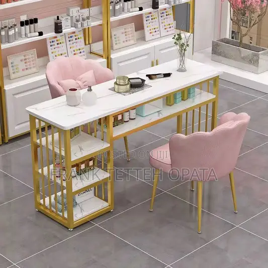 Manicure Table With Gold Frame 120cm
