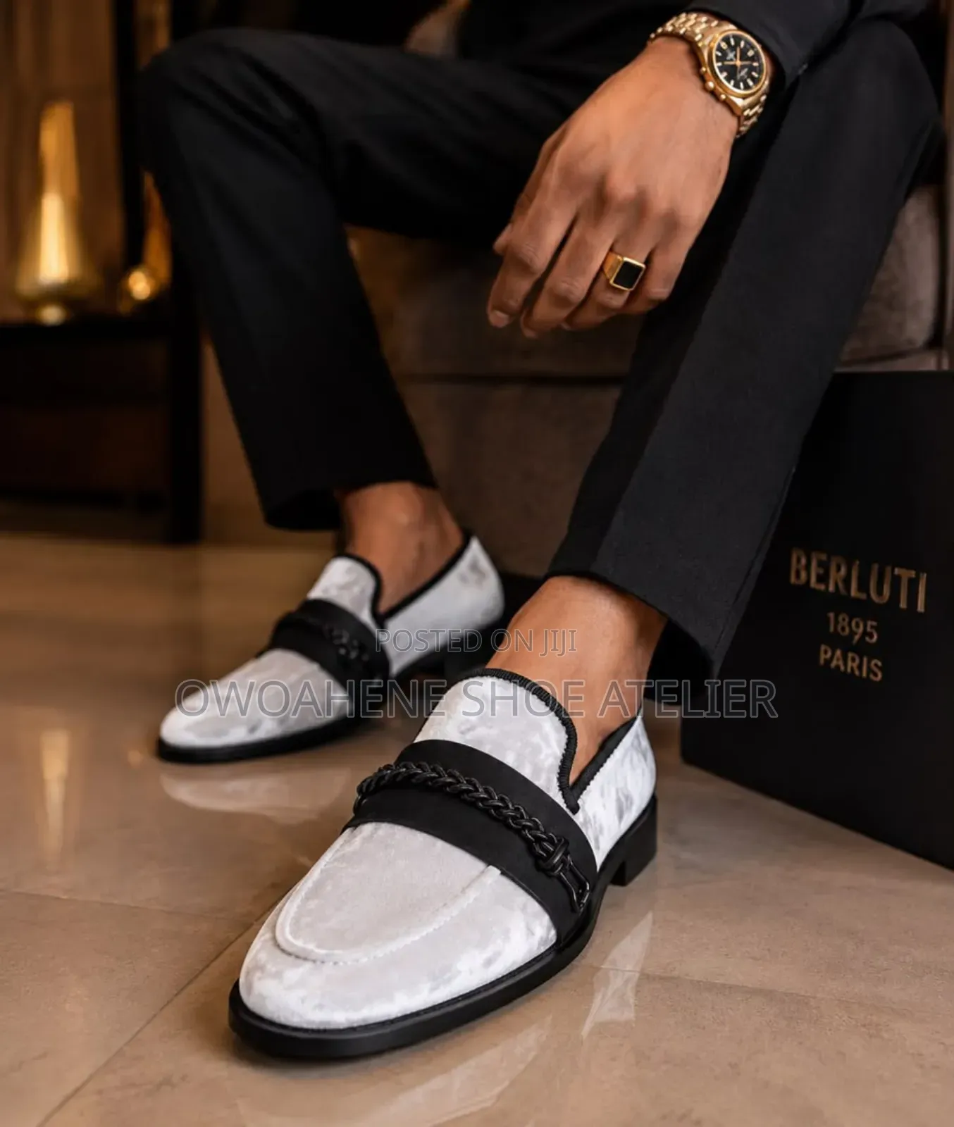 Berluti-Branded Crinkled Velvet Loafers