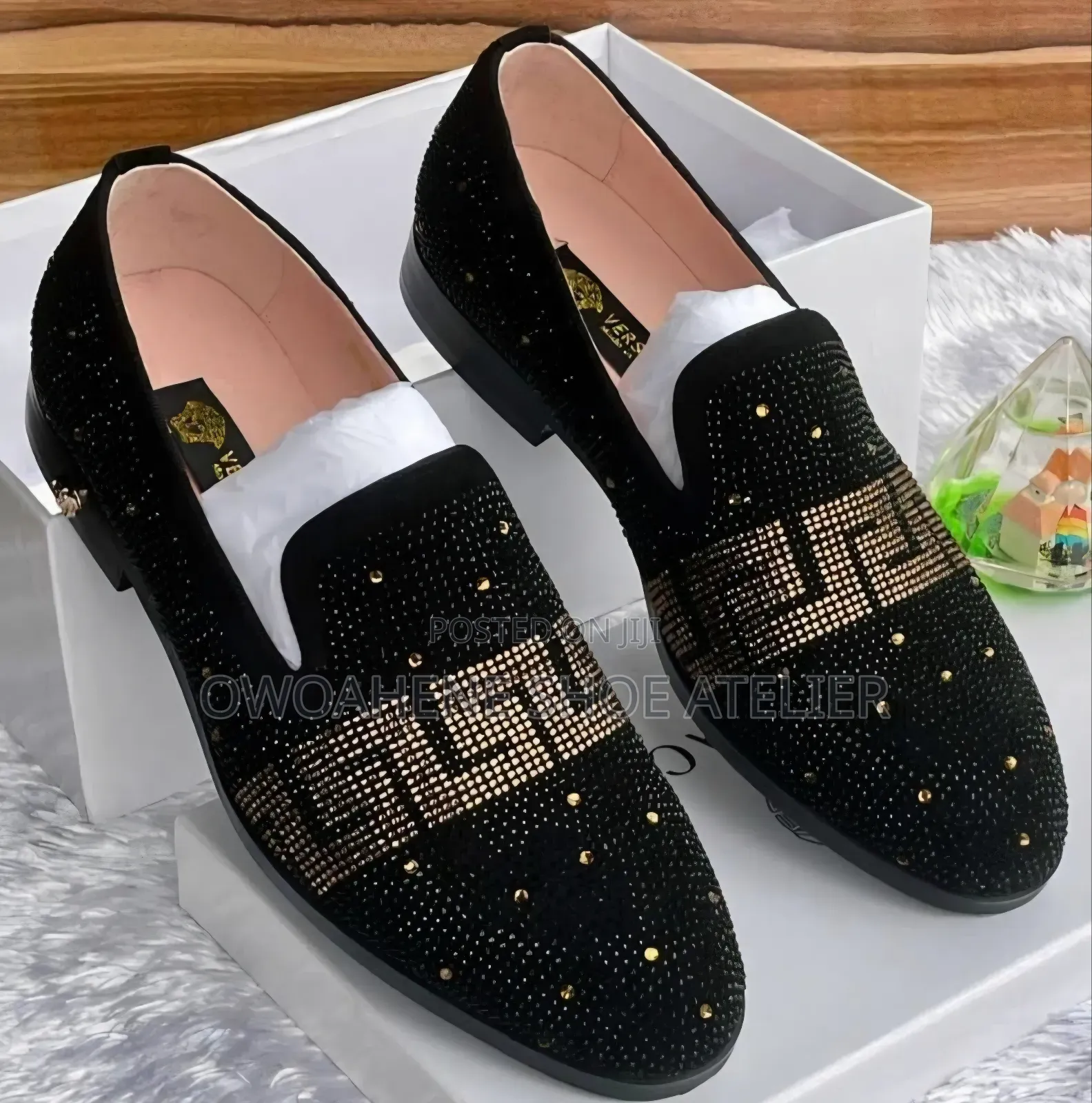 Versace Crystal-Embellished Greca Loafers
