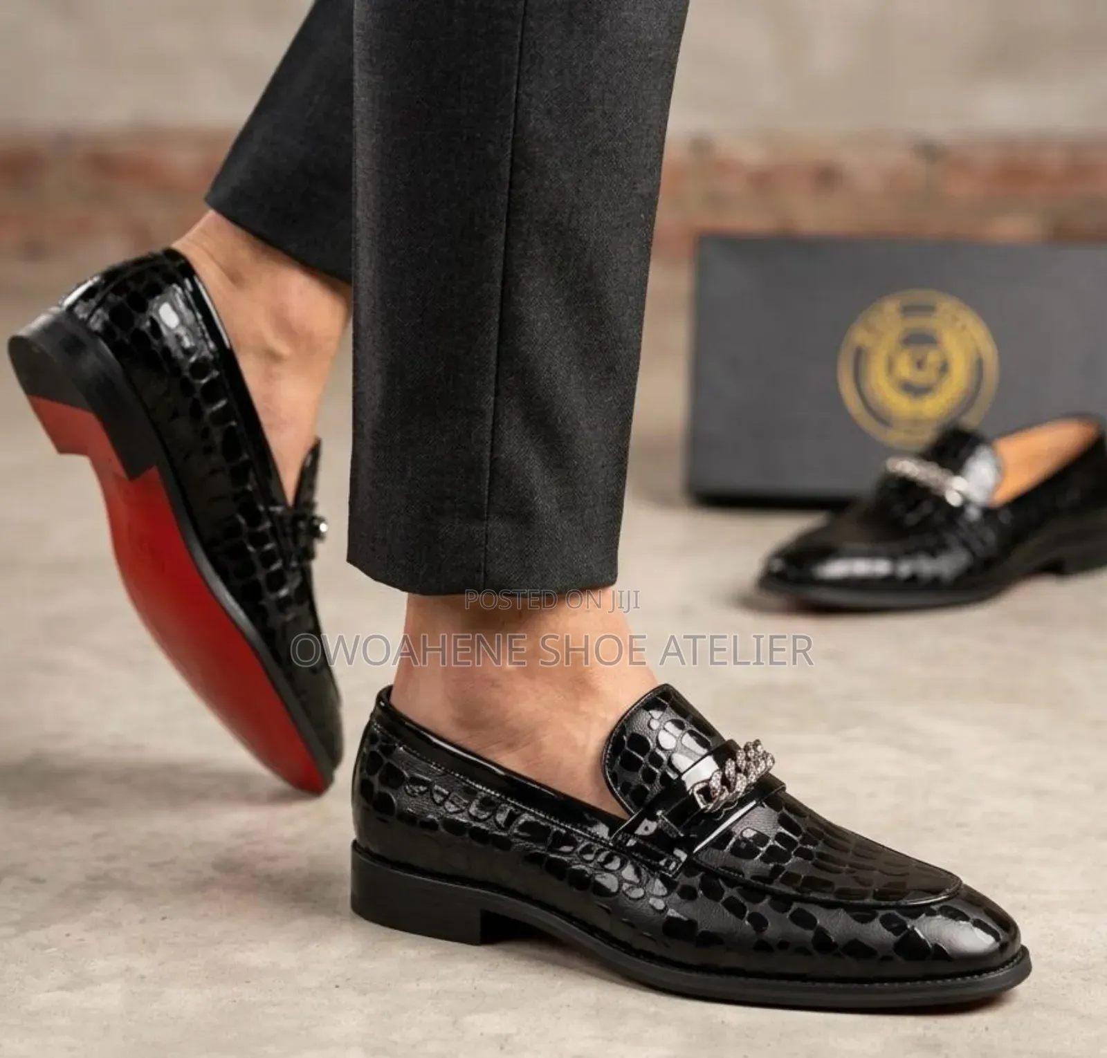 Christian Louboutin Chambelimoc Croc-Effect Patent-Leather Loafer