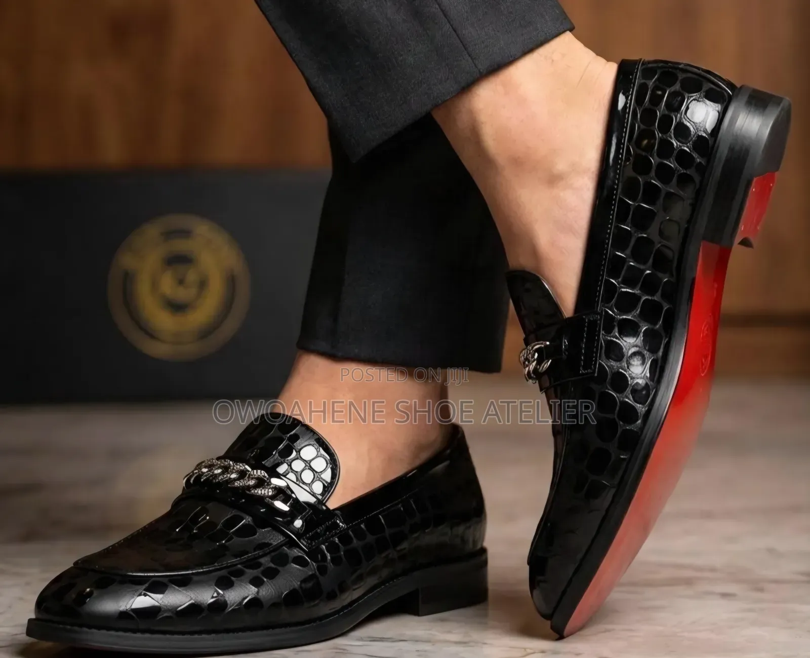 Christian Louboutin Chambelimoc Croc-Effect Patent-Leather Loafer