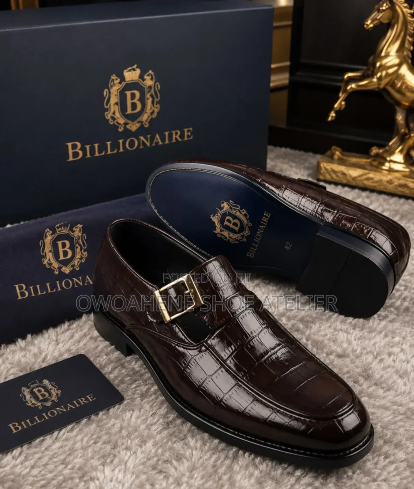 Billionaire Brand Croc-Embossed Leather Single Monk Strap Dress Shoes