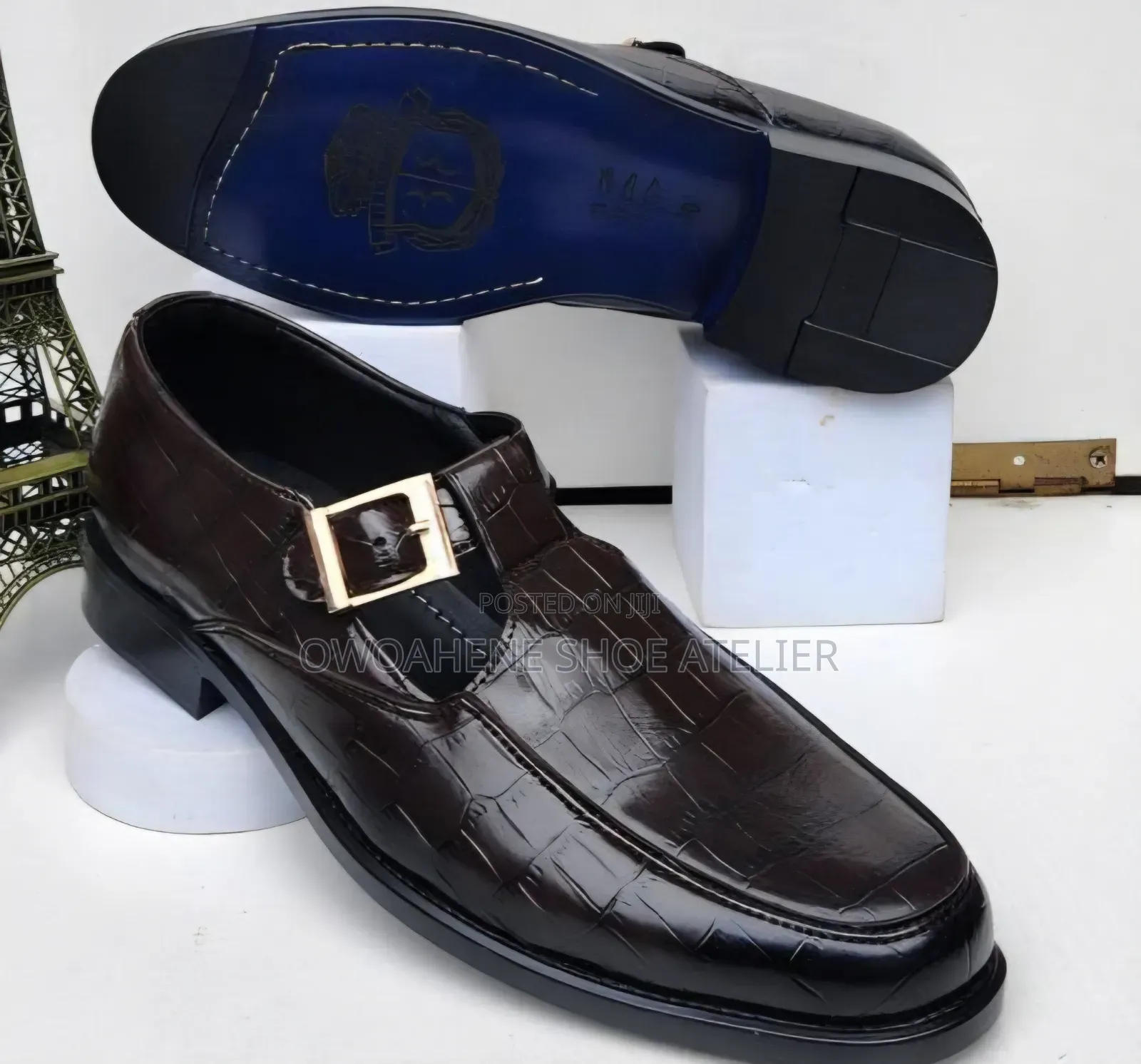 Billionaire Brand Croc-Embossed Leather Single Monk Strap Dress Shoes