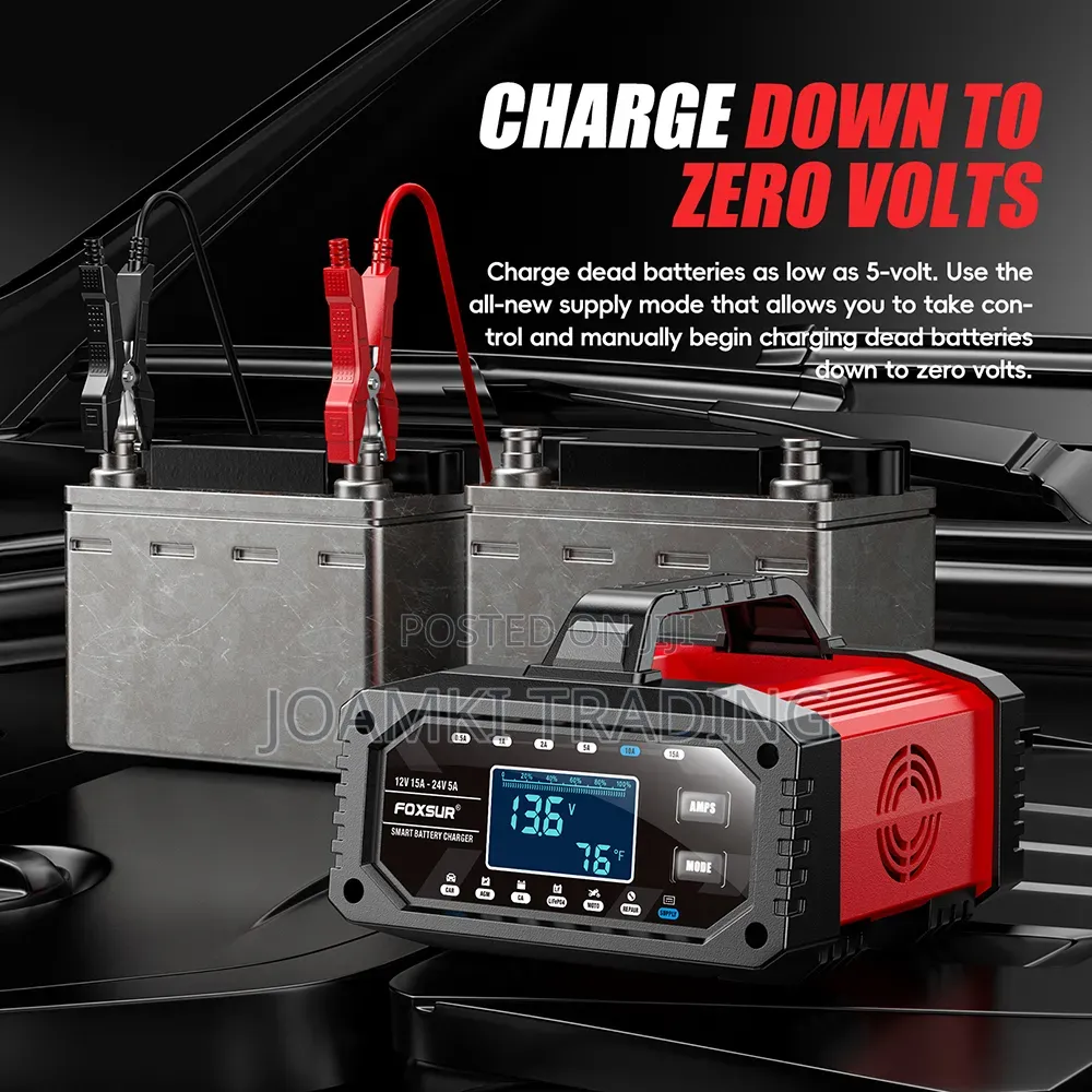 Foxsur 12v15a-24v5a Smart Car Battery Charger, Smart Charger