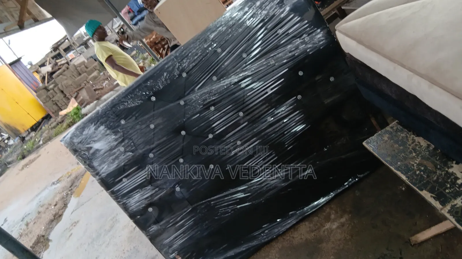 Double Black Leather Bedframe