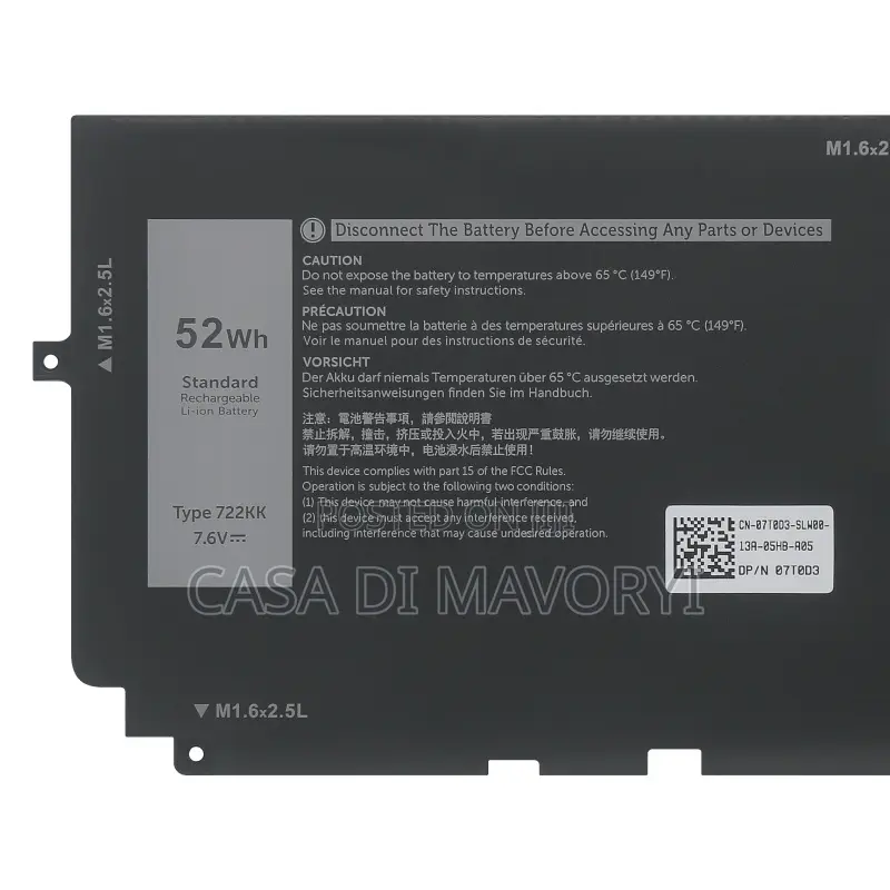 722KK Battery DELL XPS 13 9300 9310 9380 Series P117G P117G001