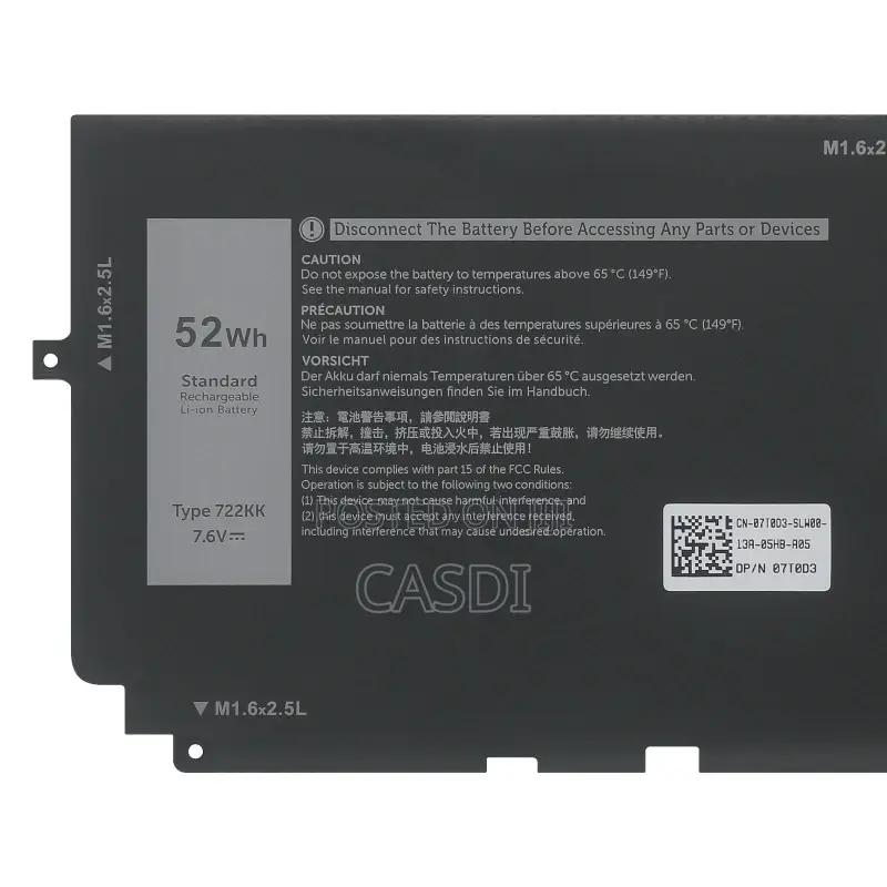 722KK Battery DELL XPS 13 9300 9310 9380 Series P117G P117G001