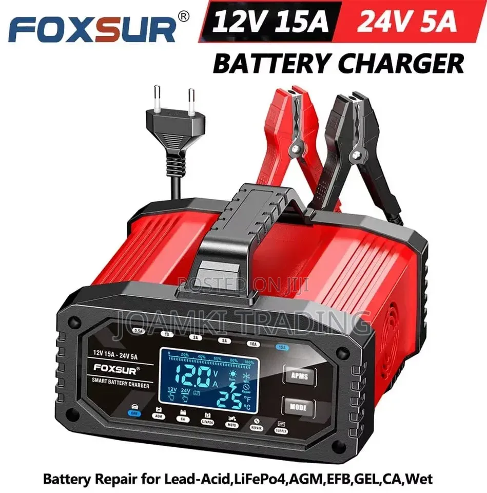 Foxsur 12v15a-24v5a Smart Car Battery Charger, Smart Charger
