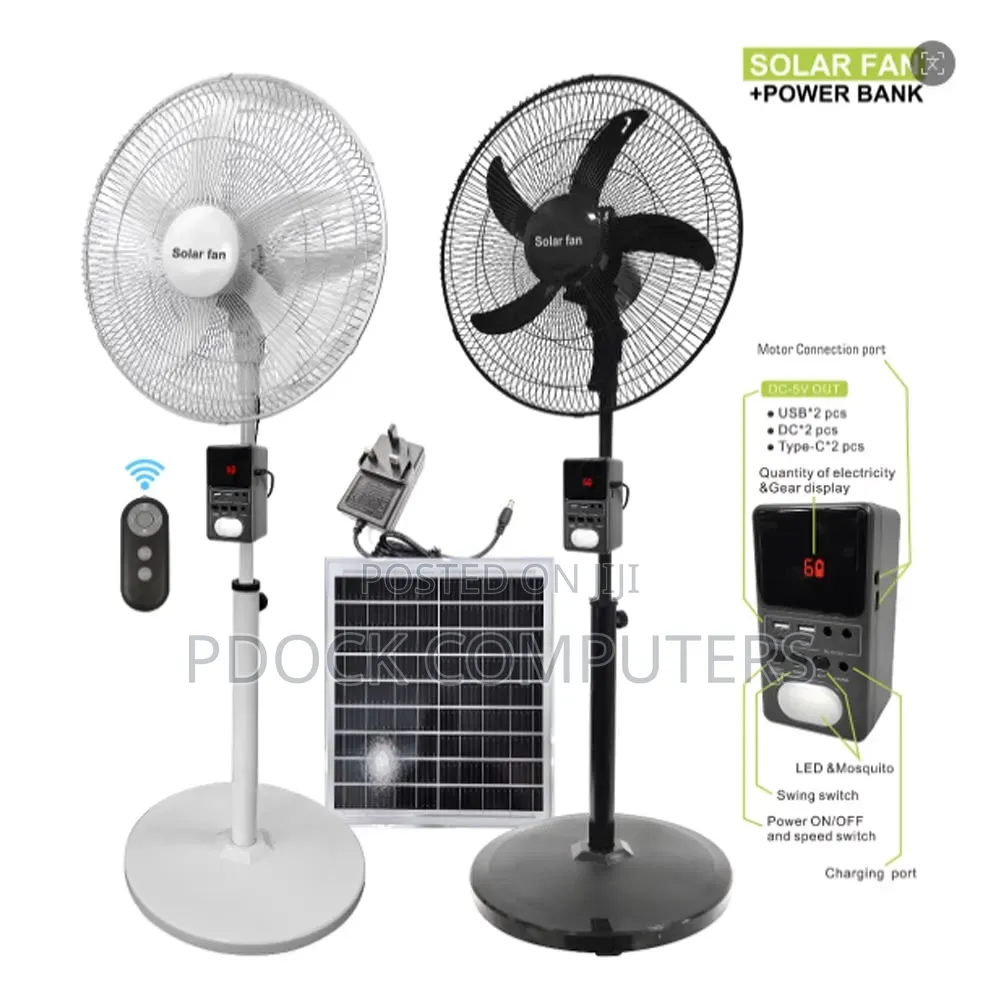 New 25W Multi-Functional Solar Rechargeable Standing Fan Power Bank