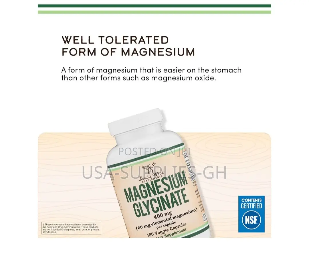 Double Wood Magnesium Glycinate 400mg | 180 Capsules From Usa