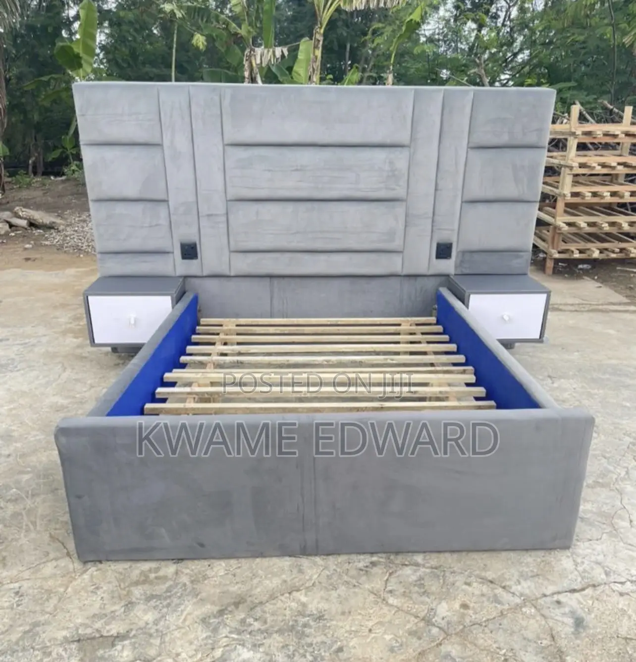 Gray Color Double Bed With Two Sides Drawer