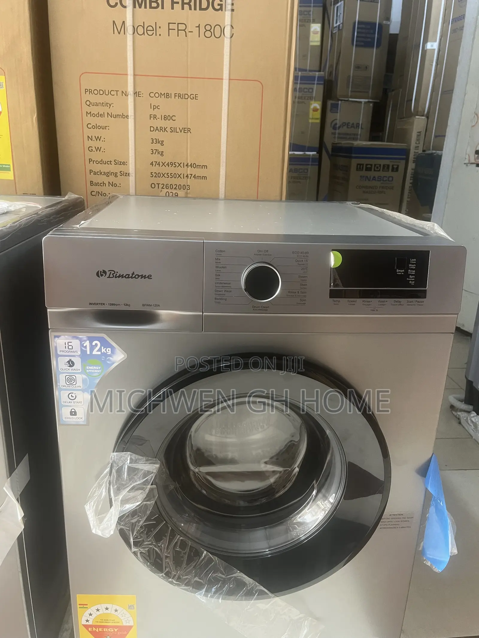 Binatone Front Load Washing Machine Fully Automatic 12Kg