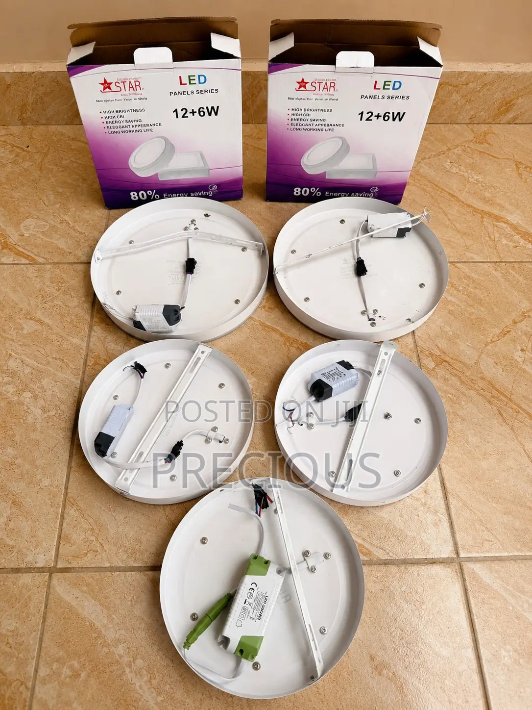 4 Round LED Panel Ceiling Lights + 1 FREE Extra – White/Blue
