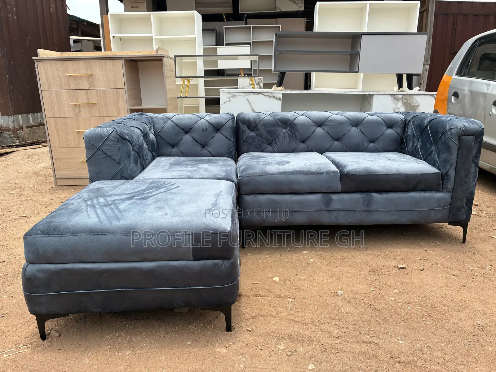 Dark Gray L Shape Sofa // Fast and Reliable in Delivery
