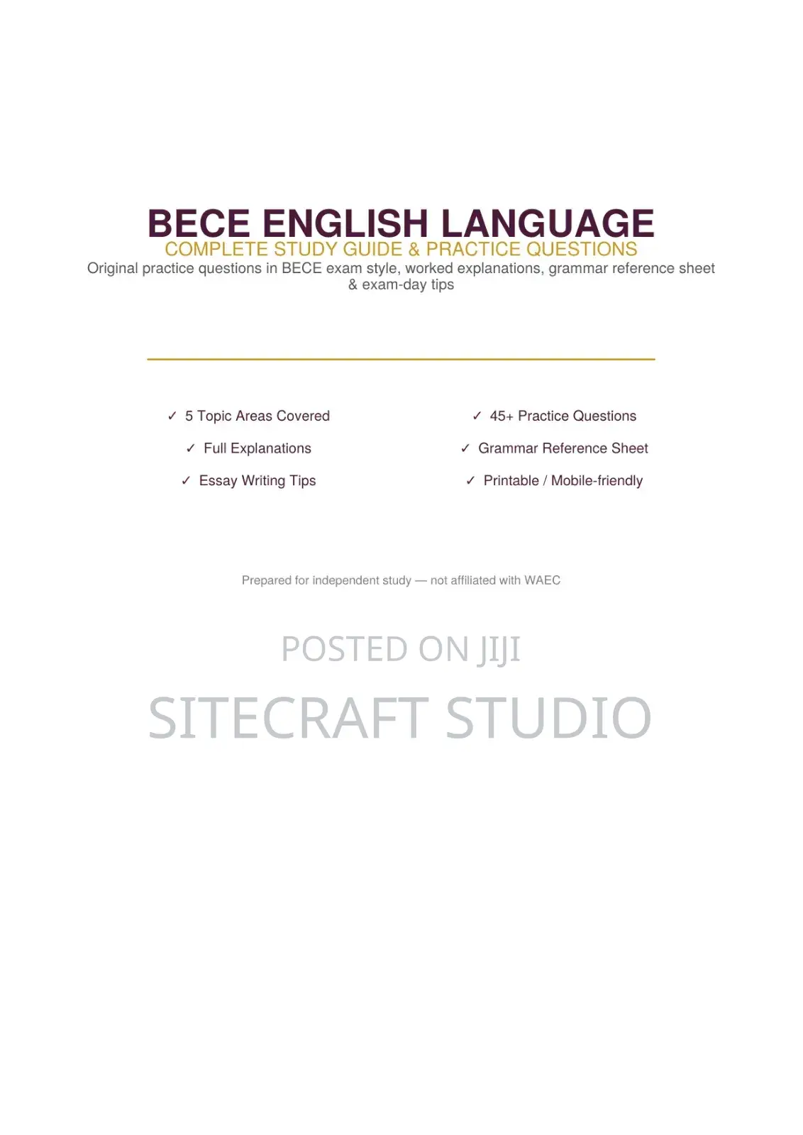 BECE 2026 Study Bundle – 4 Subjects PDF (Instant Delivery)