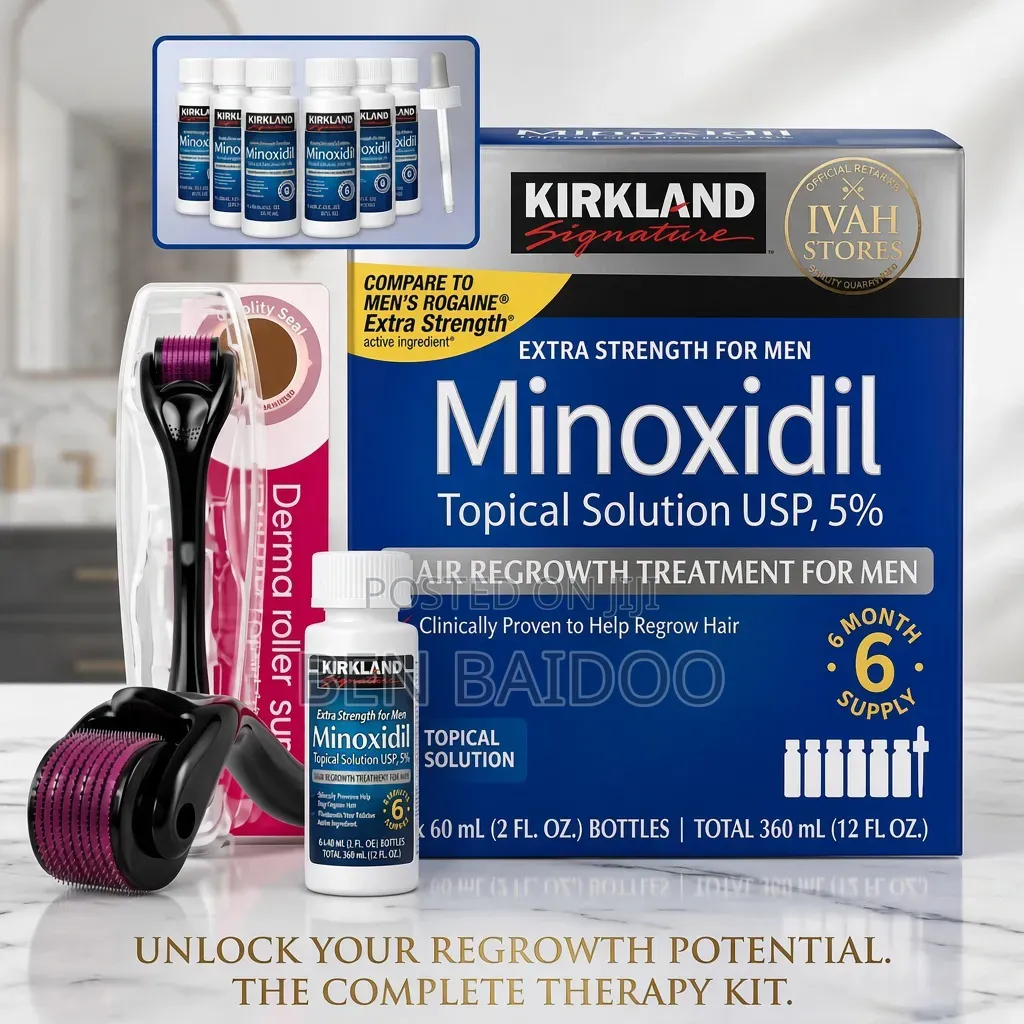 Kirkland Minoxidil Pack (6 Bottles) Derma Roller (Rapid Hair Growth)