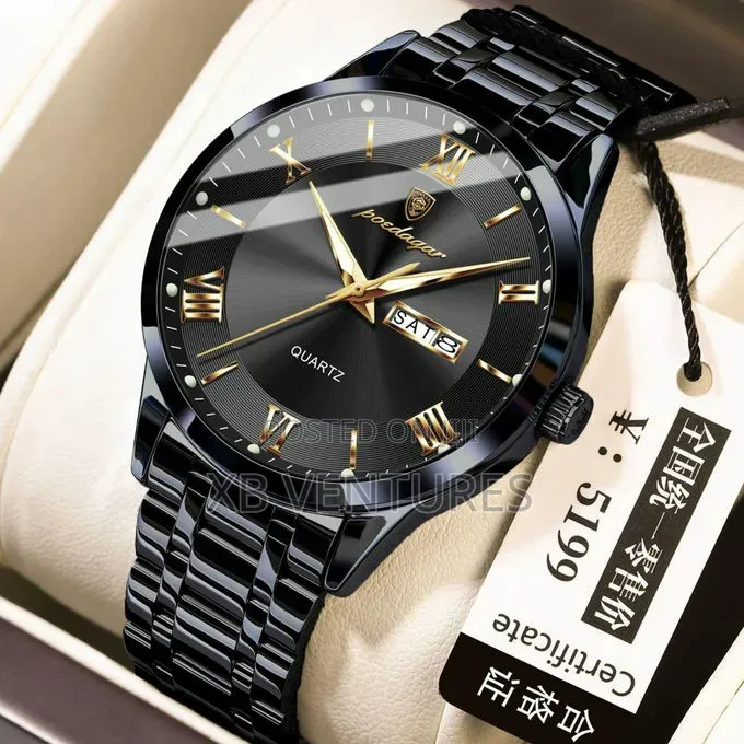 POEDAGAR 978 Men's Diamond-Studded Watch Business Leisure Black
