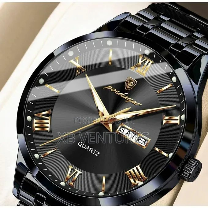 POEDAGAR 978 Men's Diamond-Studded Watch Business Leisure Black
