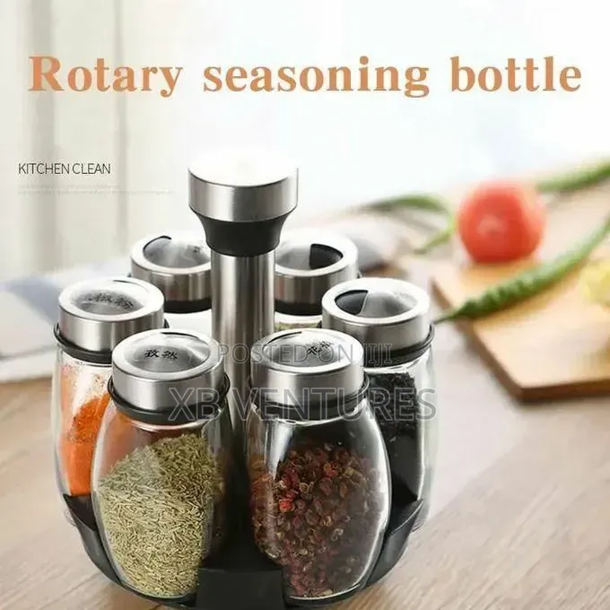 7pcs Rotating Spice Jar Set With Rack, 360° Carousel Spice Organizer