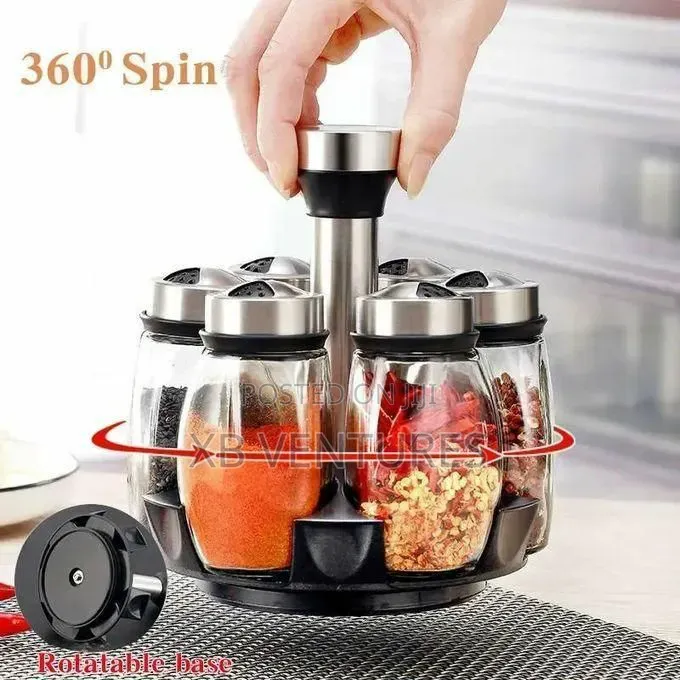 7pcs Rotating Spice Jar Set With Rack, 360° Carousel Spice Organizer