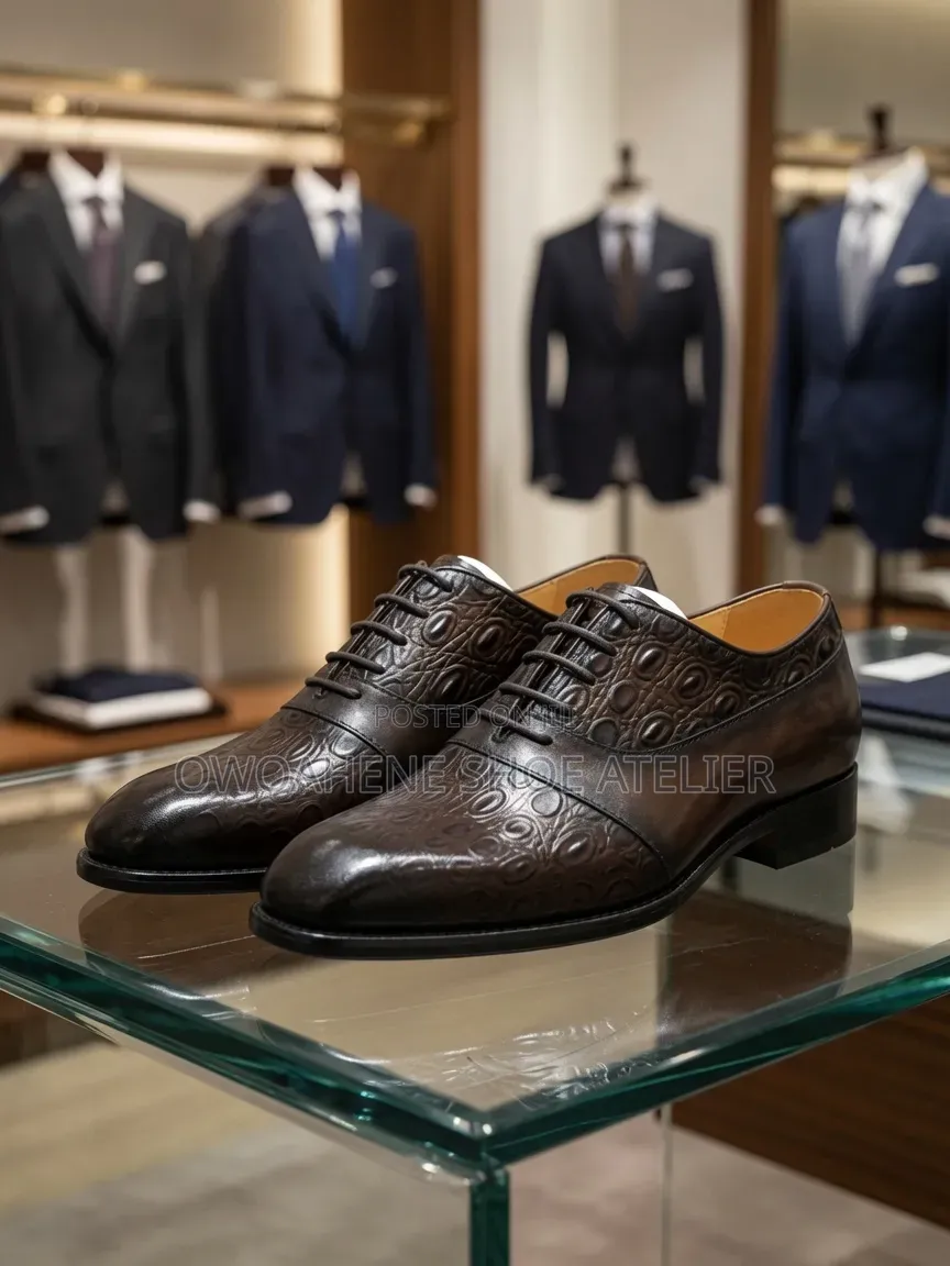 Zara Men's Luxury Dark Brown Embossed Leather Oxford Dress Shoes,