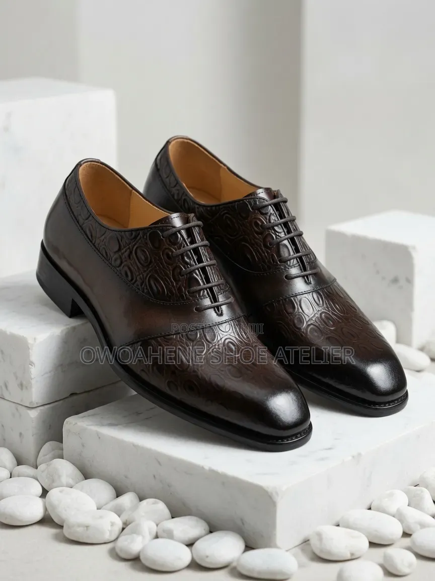 Zara Men's Luxury Dark Brown Embossed Leather Oxford Dress Shoes,