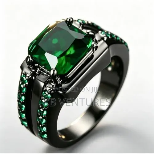 Delicate Male Diamond Emerald Ring