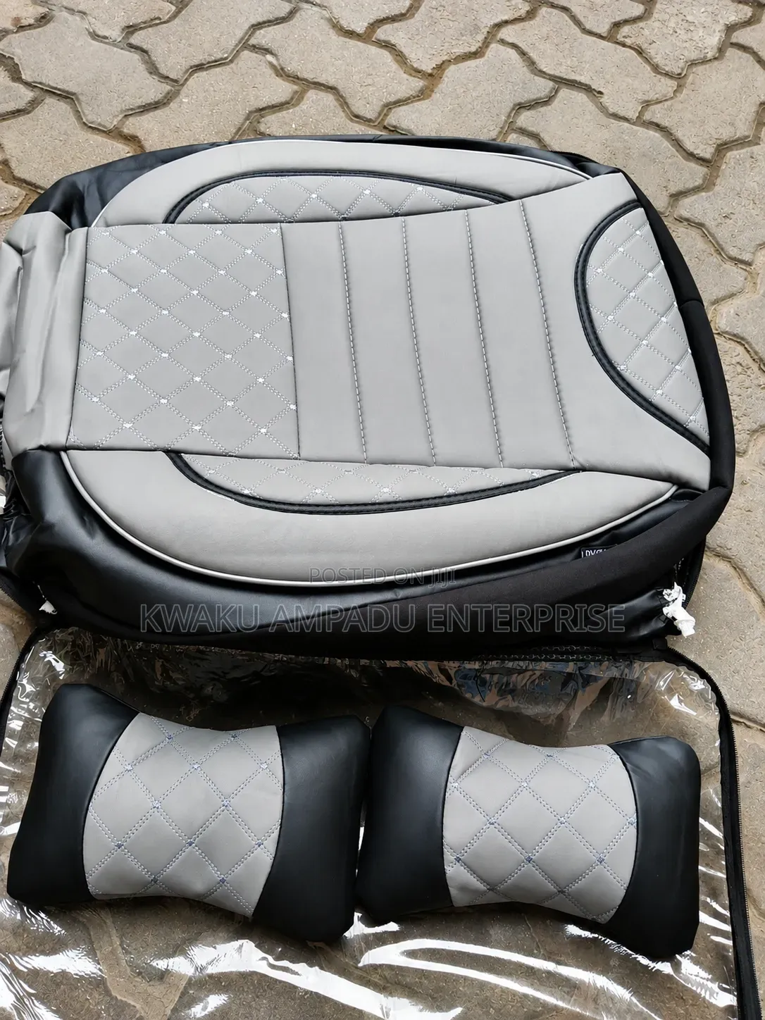 Leather Front / Material Rear Diamond Stitch Seat Cover - Universal
