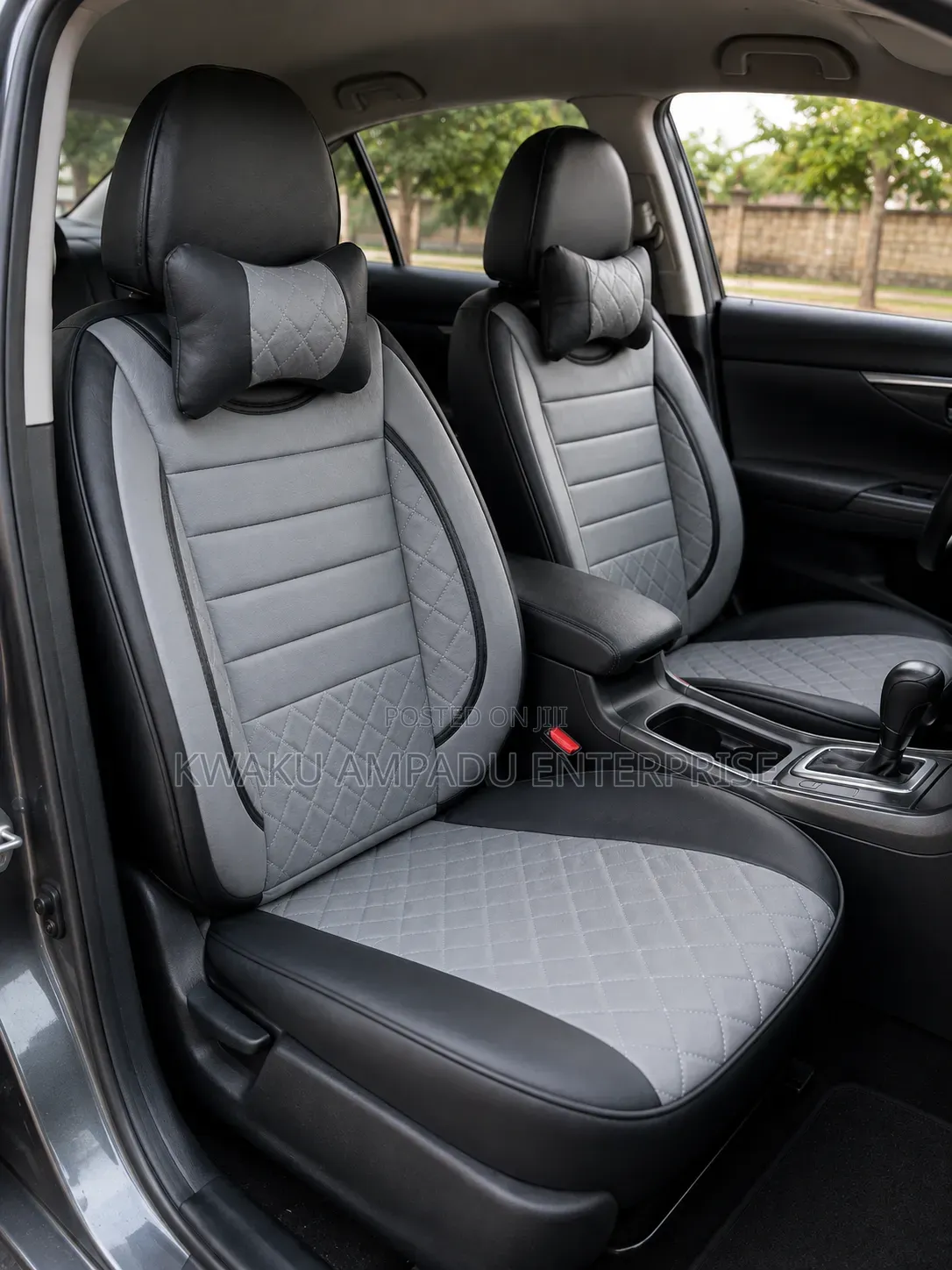 Leather Front / Material Rear Diamond Stitch Seat Cover - Universal