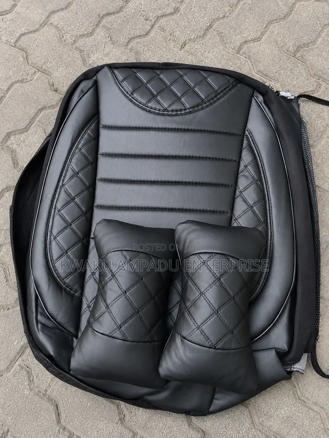 Leather Front / Material Rear Diamond Stitch Seat Cover - Universal