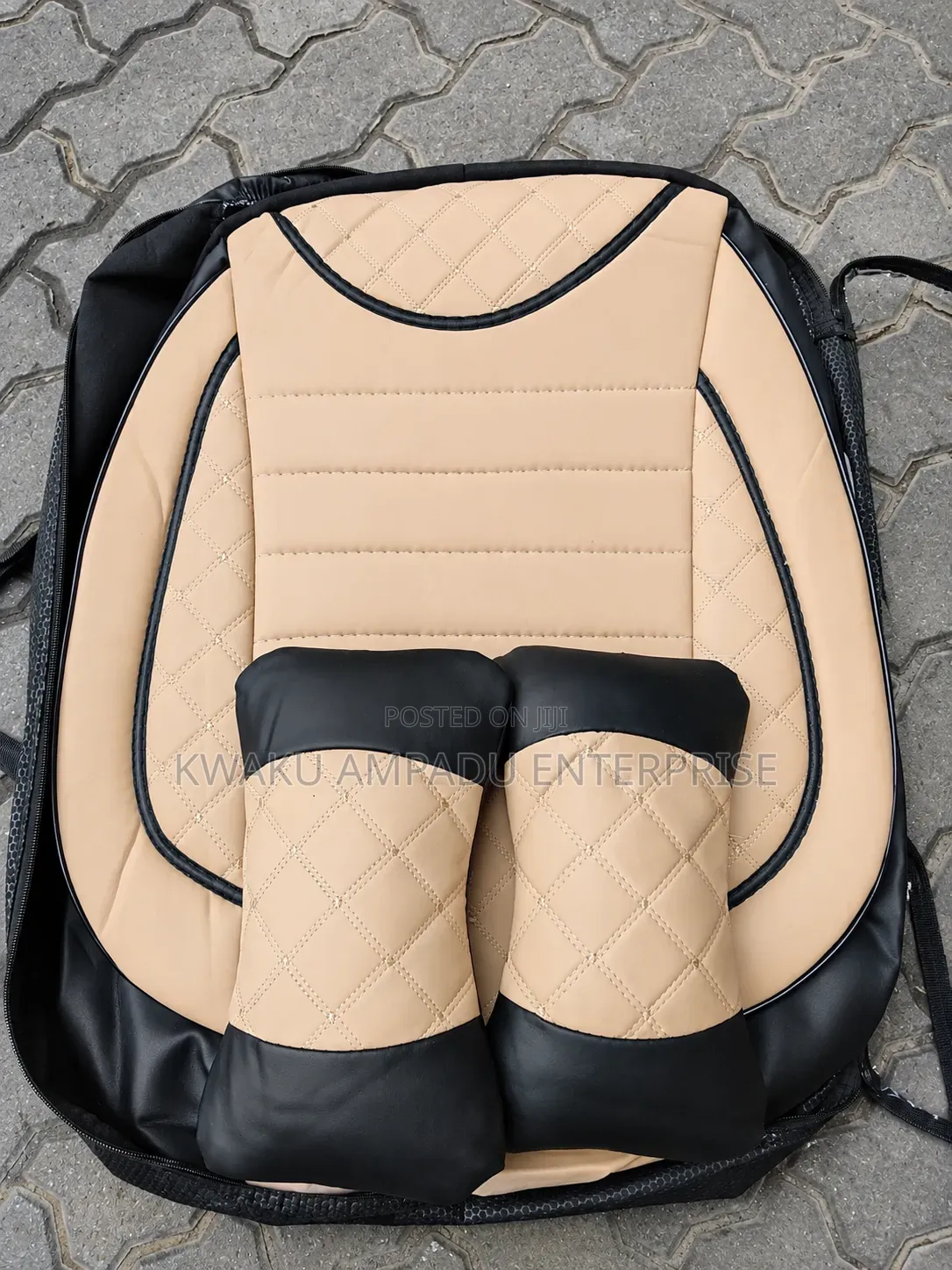 Leather Front / Material Rear Diamond Stitch Seat Cover - Universal