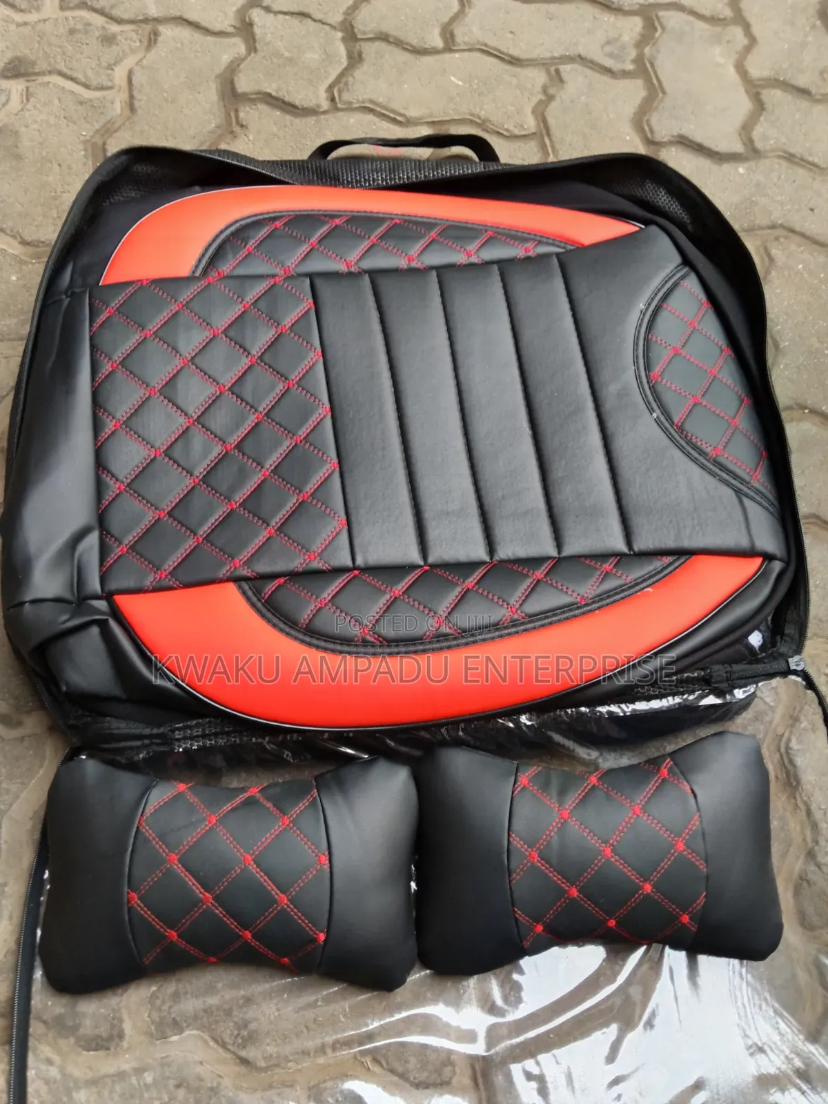 Leather Front / Material Rear Diamond Stitch Seat Cover - Universal