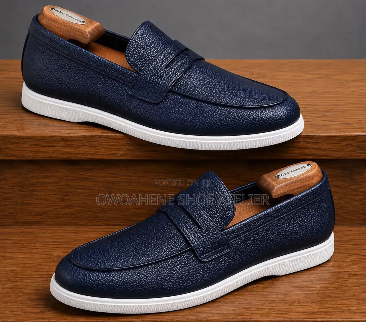 Navy Blue Pebbled Leather Penny Loafer St