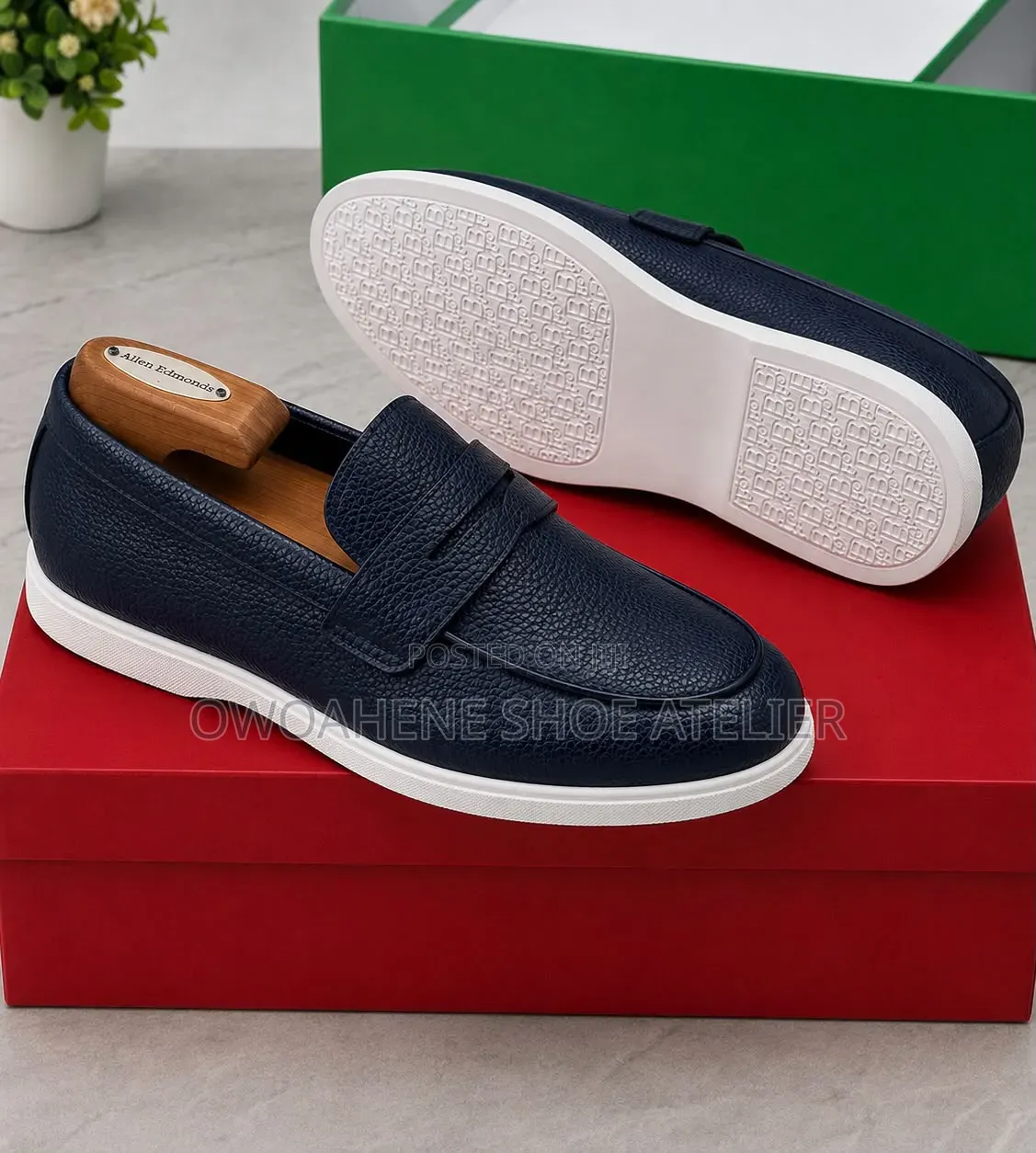 Navy Blue Pebbled Leather Penny Loafer St