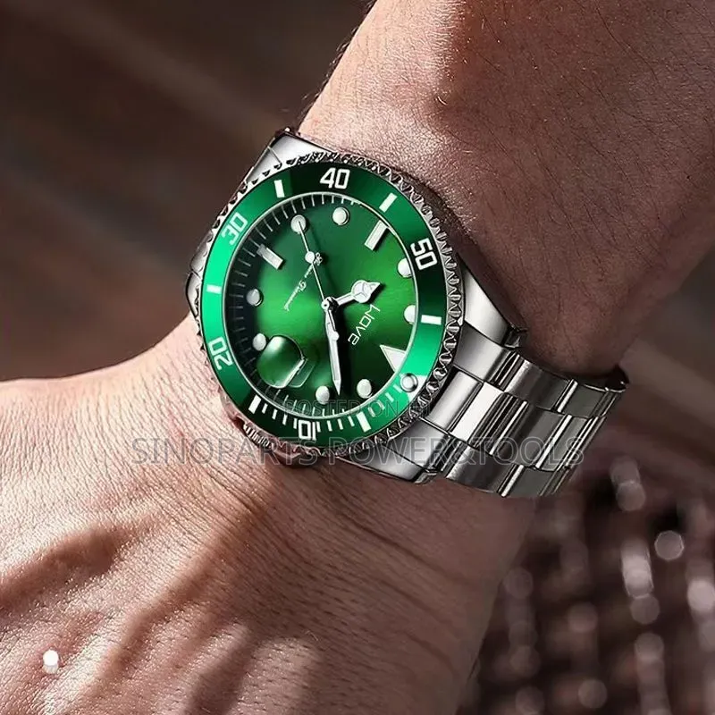 Wove Green Dial Luminous Men's Stainless Steel Watch