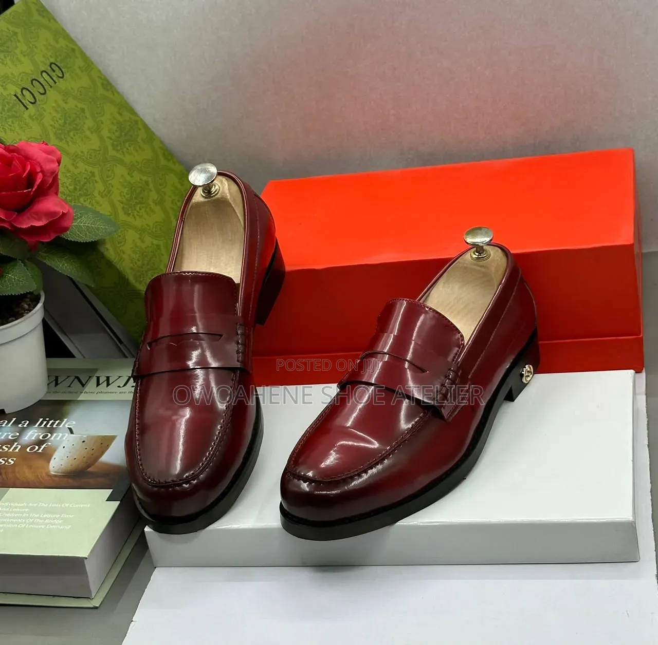 Classic Burgundy Leather Penny Loafers Boasting