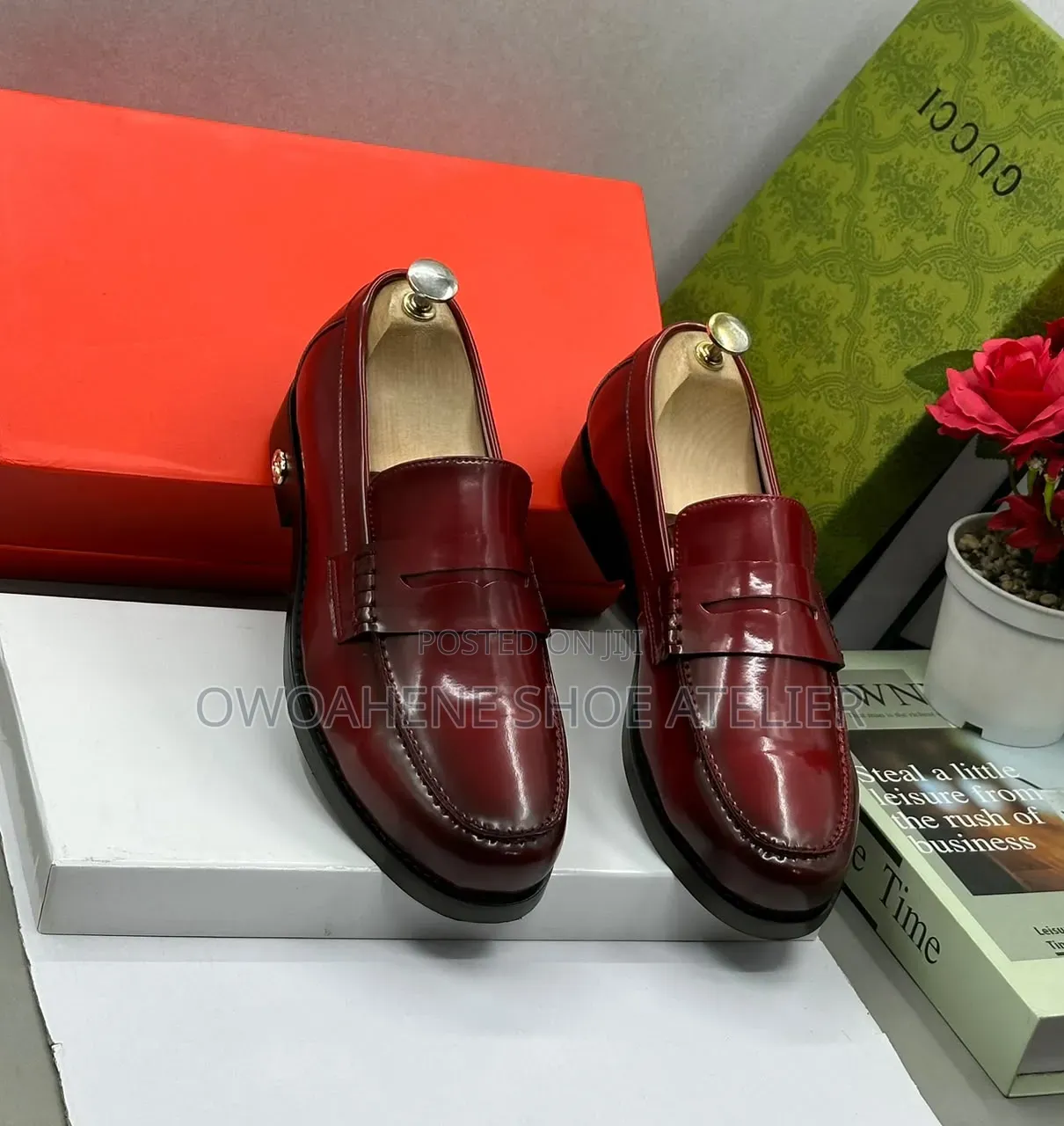 Classic Burgundy Leather Penny Loafers Boasting