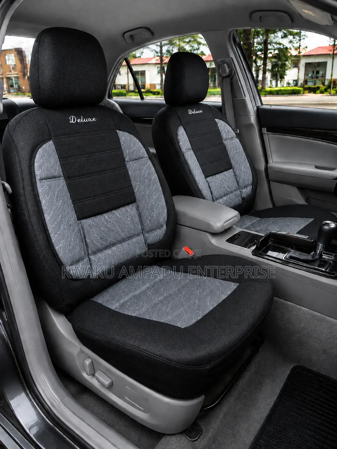 Deluxe Black Grey Fabric Seat Cover - Saloon Cars Only
