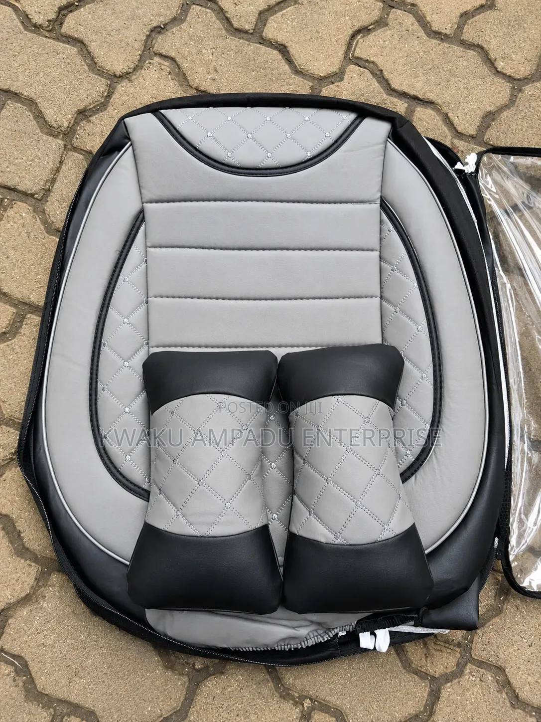 Leather Front / Material Rear Diamond Stitch Seat Cover - Universal