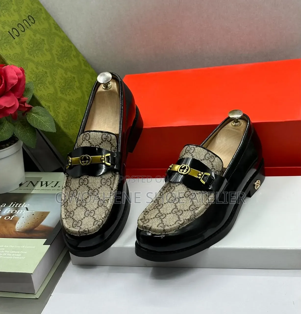 Gucci Cara Logo Canvas and Patent Leather Loafers