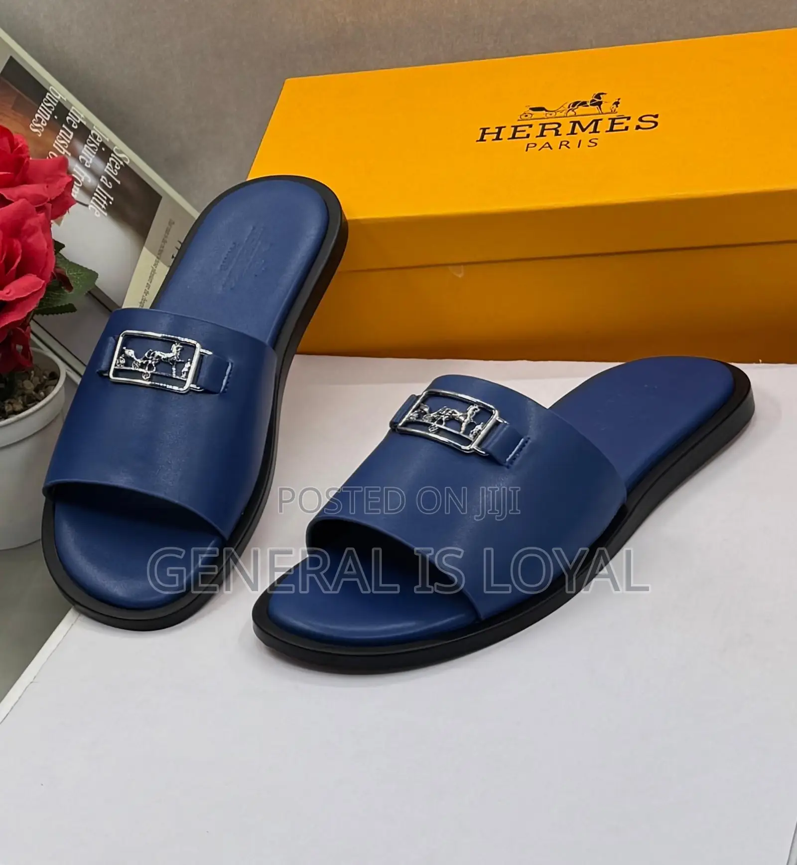 Hermes Blue Mens Slippers