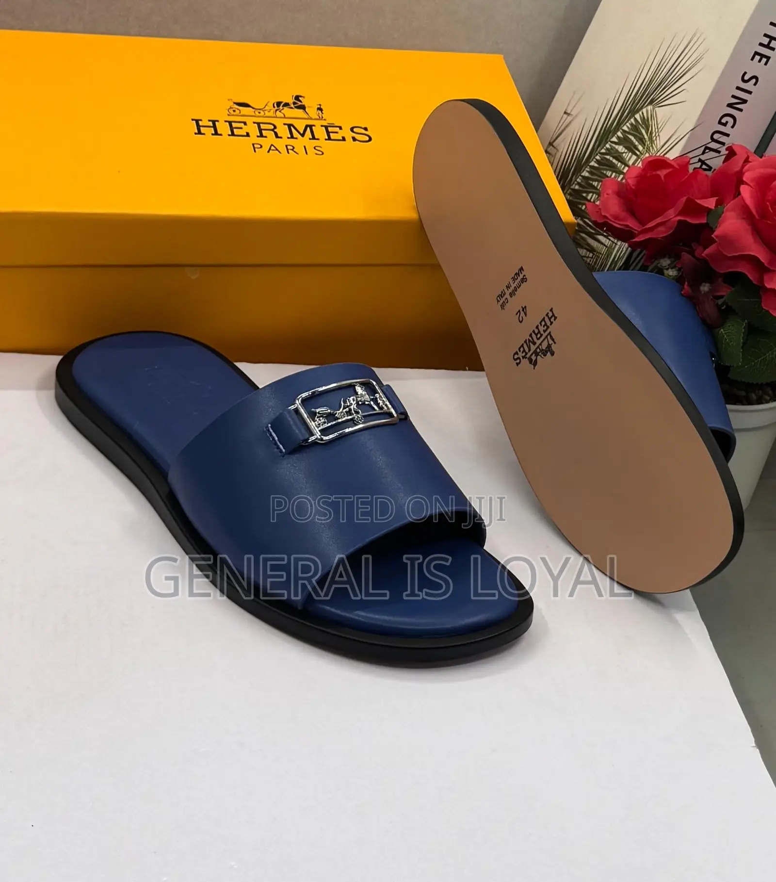 Hermes Blue Mens Slippers