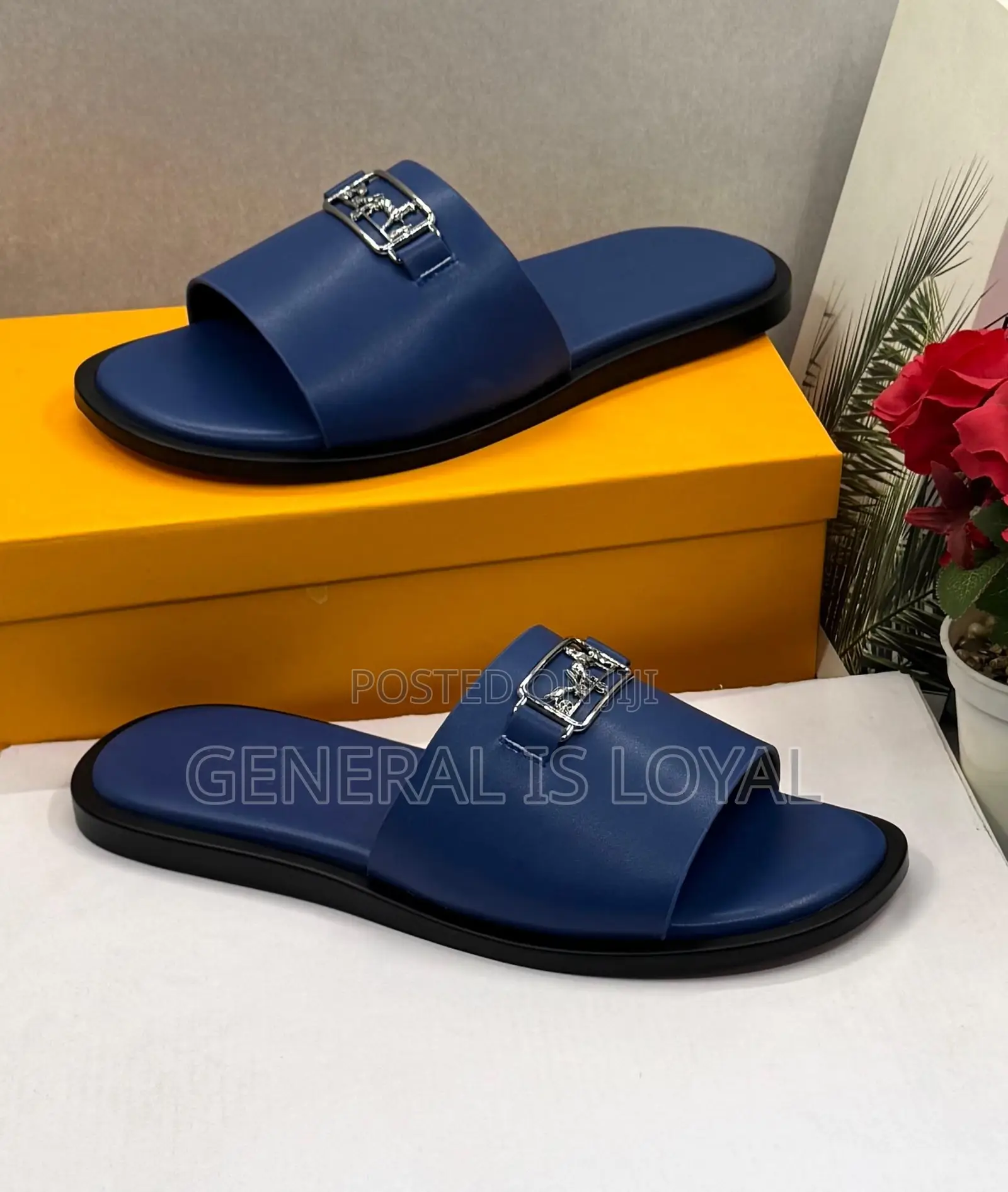 Hermes Blue Mens Slippers