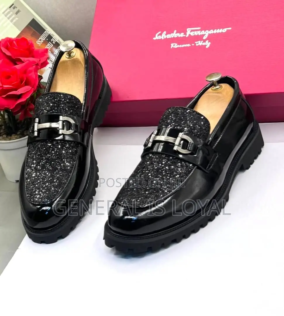 Salvatore Ferragamo Black Leather Fashion Loafers Shoe