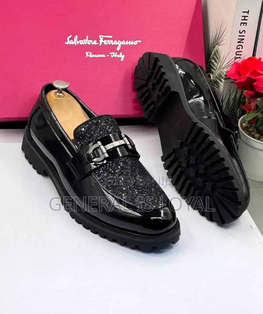 Salvatore Ferragamo Black Leather Fashion Loafers Shoe