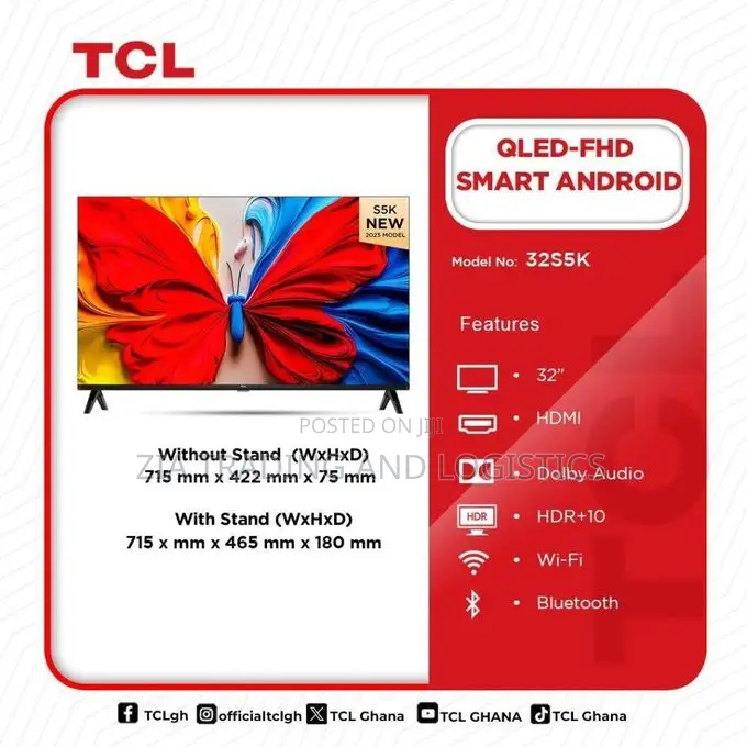 32inches TCL Qled FHD Smart TV - Black