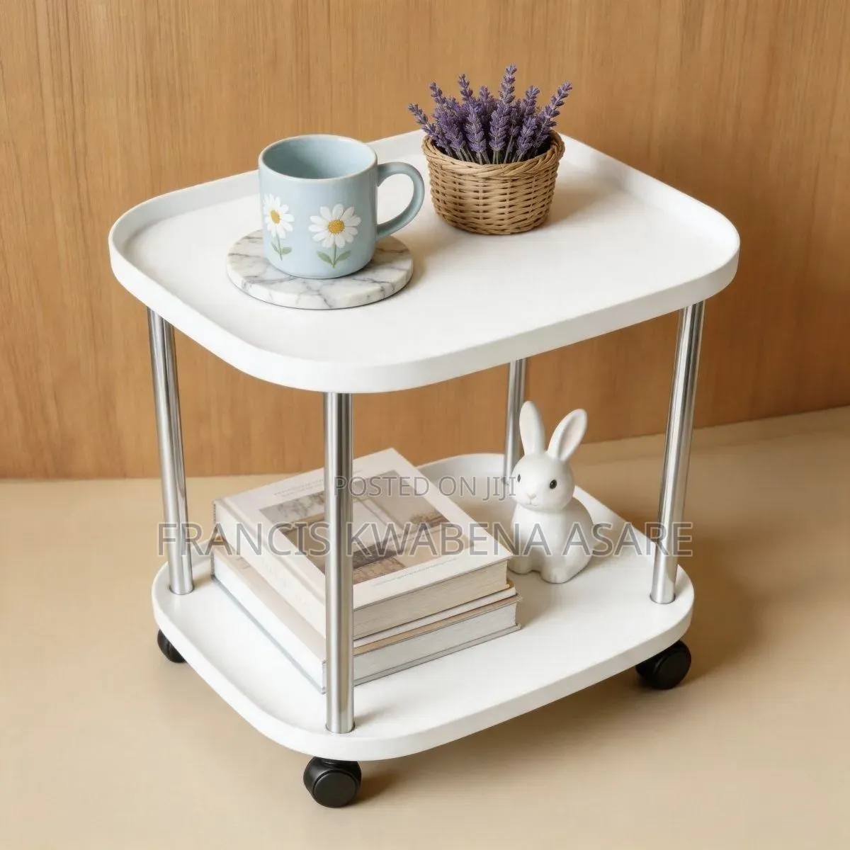 Plastic Table With Metal Legs + Wheels